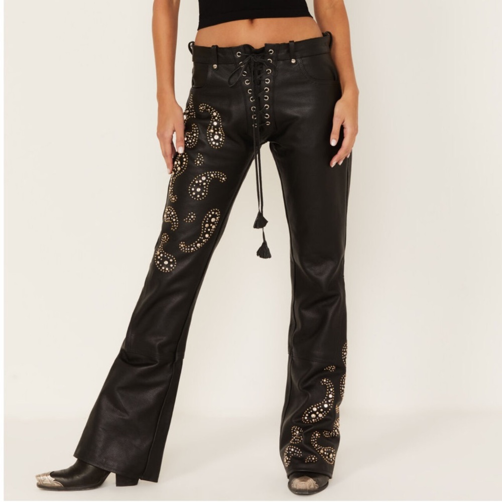 BOOT BARN X UNDERSTATED LEATHER WOMEN'S RHINESTONE STUDDED LACE-UP PANTS